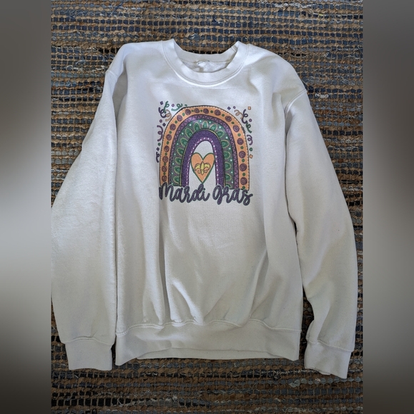 Mardi Gras Love Hearts Women's XL Sweatshirt White Purple Green Fat Tuesday - Picture 1 of 4